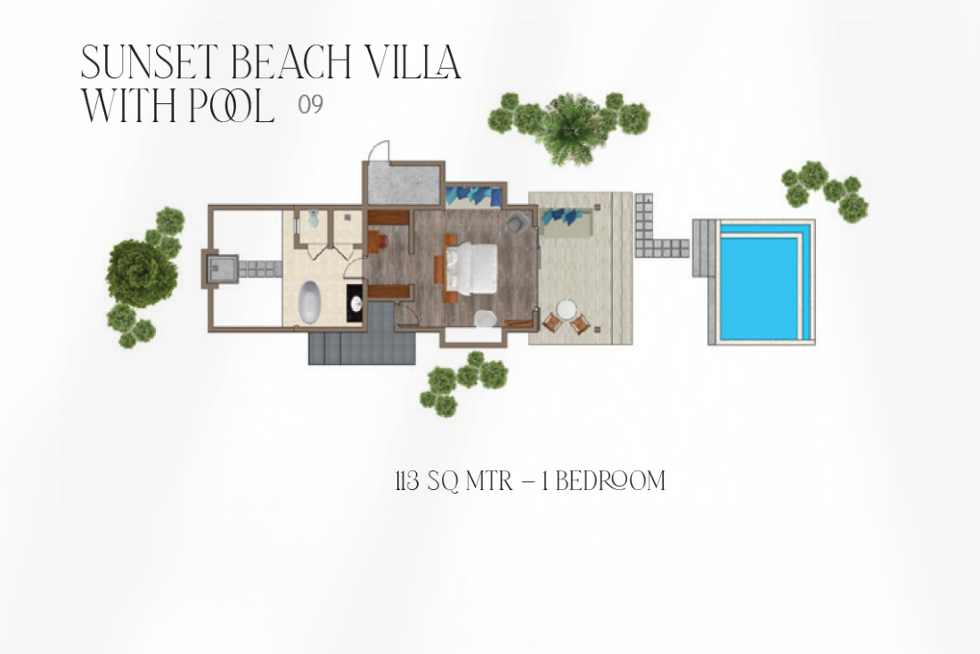 Ifuru Island Maldives, Malediven, Sunset Beach Villa with Pool, Grundriss
