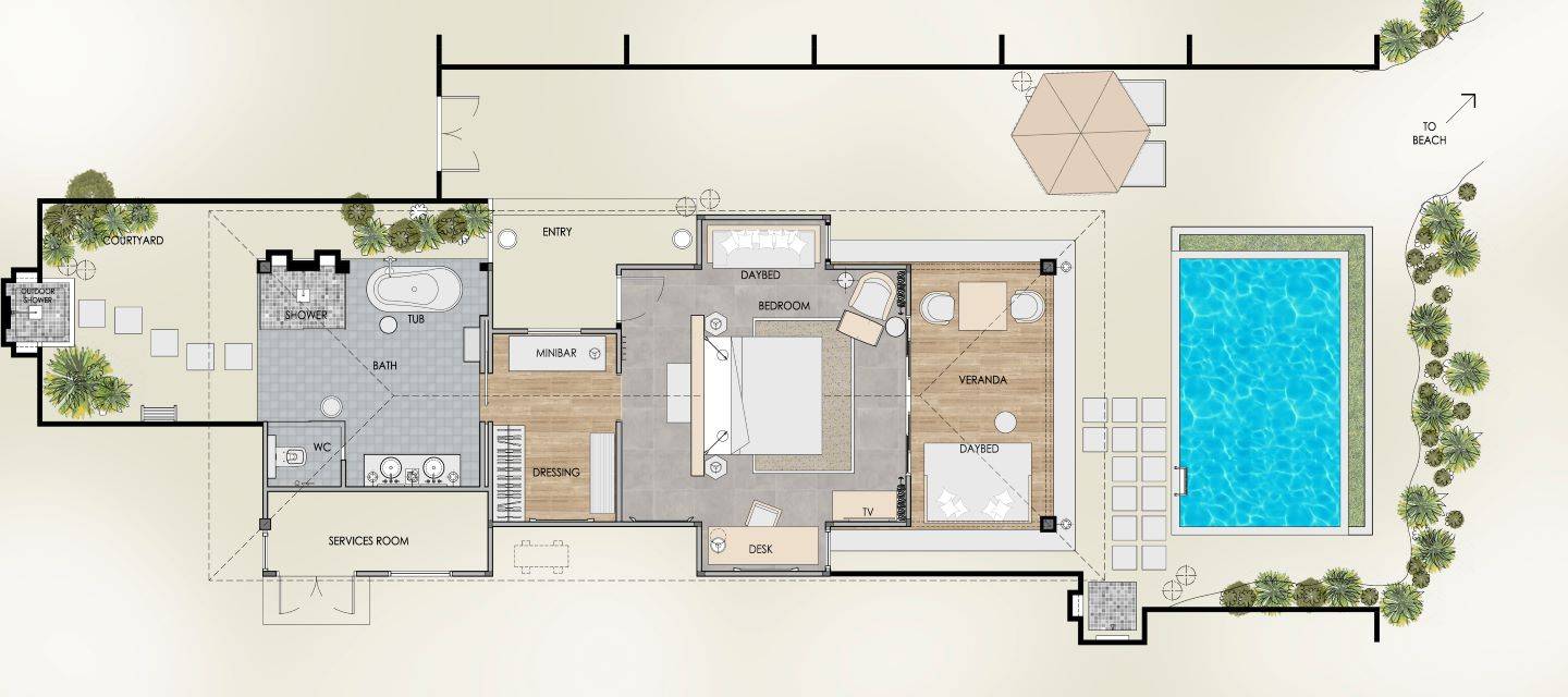 Seaside Finolhu, Baa Atoll, Maldives, Private Pool Villa, Grundriss