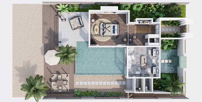 Grundriss, Beach House with Pool, Naladhu Private Island Maldives