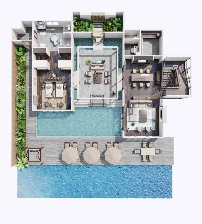 Grundriss Erdgeschoss, Two Bedroom Pool Residence, Naladhu Private Island Maldives