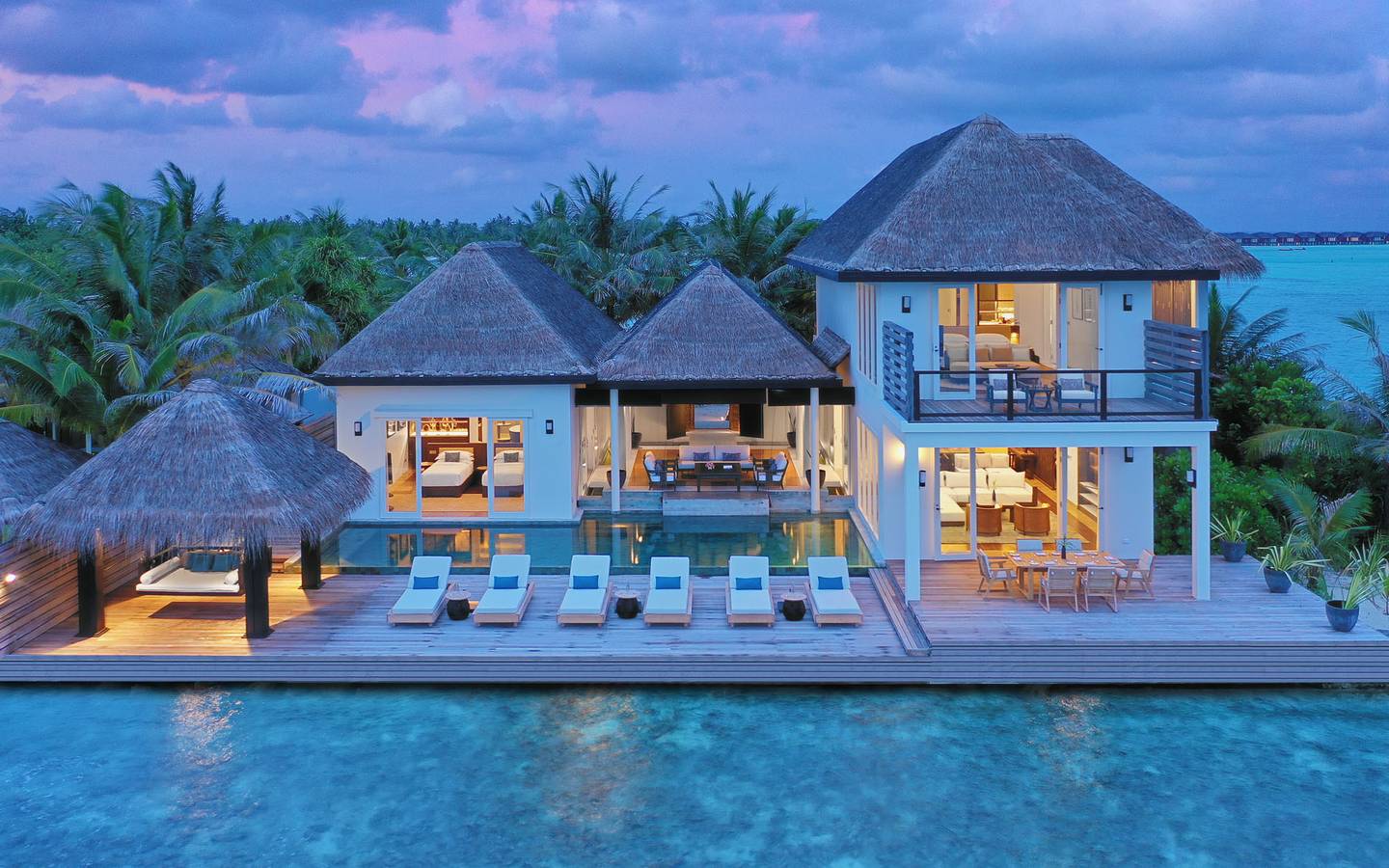 Naladhu_Private_Island_Maldives_Guest_Room_Two_Bedroom_Pool_Beach_Residence_Aerial_Twilight