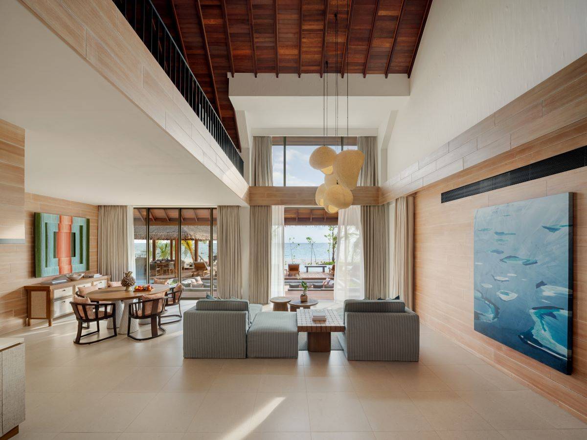 Six Senses Kanuhura, Three Bedroom Beach Reserve, Wohnzimmer