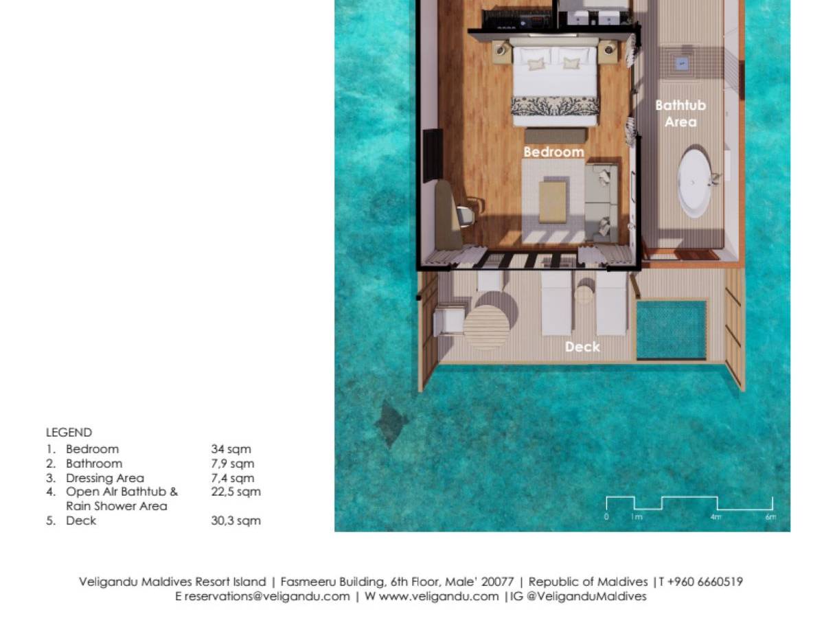Veligandu Island Resort, Malediven, Sunset Ocean Villa, Grundriss