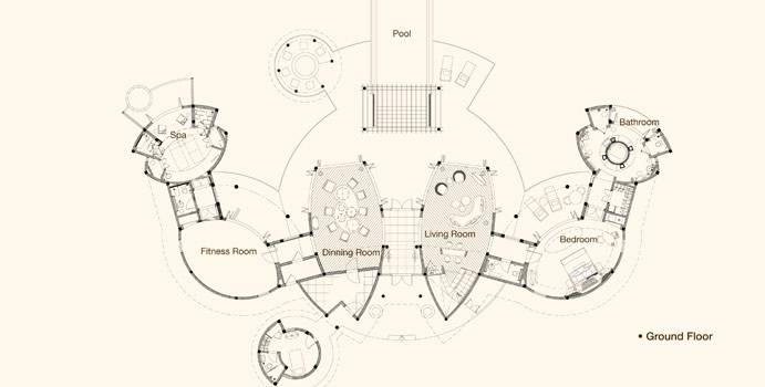 Grundriss Erdgeschoss, Presidential Suite, Constance Halaveli Resort