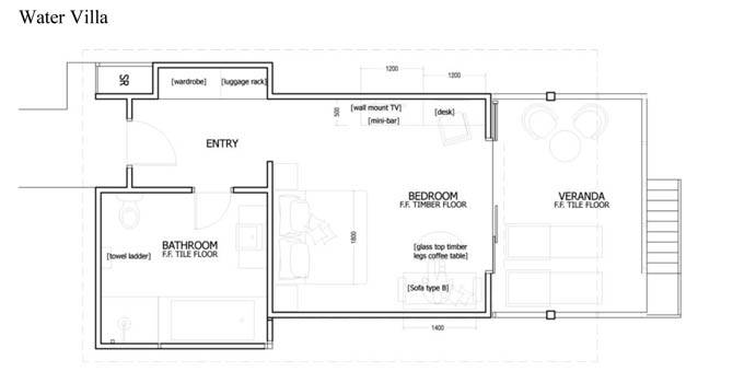 Grundriss,Water Villa, Summer Island Maldives