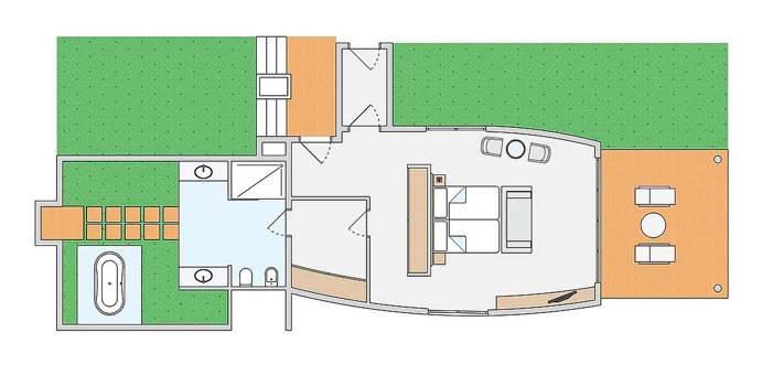 Grundriss, Strandbungalow Meerblick, ROBINSON Club Maldives