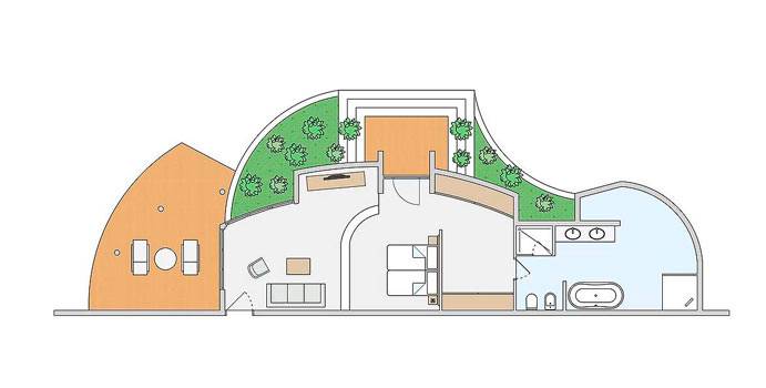 Grundriss, Strandbungalow Meerseite, ROBINSON Club Maldives