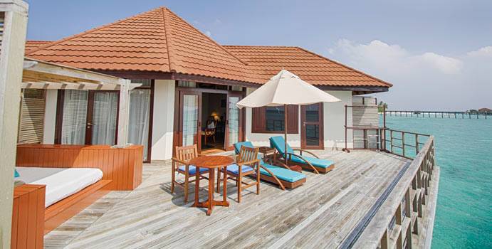 Terrasse,Wasserbungalow, ROBINSON Club Maldives