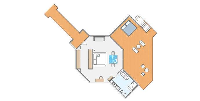 Grundriss, Wasserbungalow, ROBINSON Club Maldives