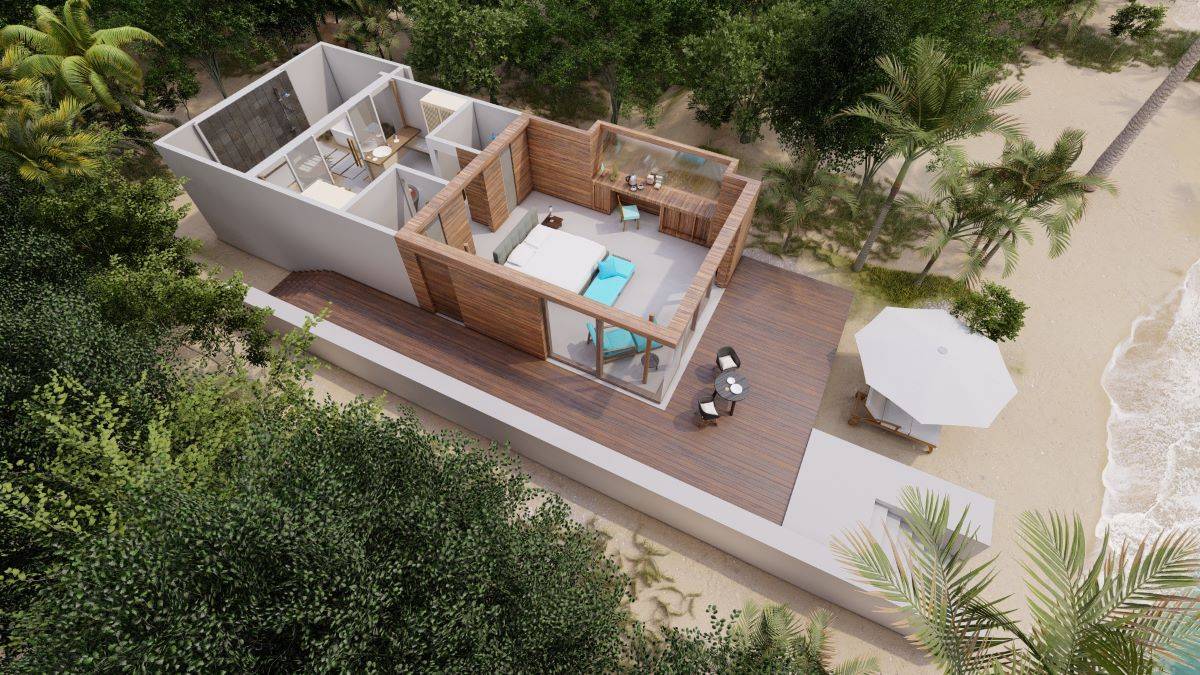 Park Hyatt Maldives Hadahaa, Beach Villa, Grundriss von der Seite