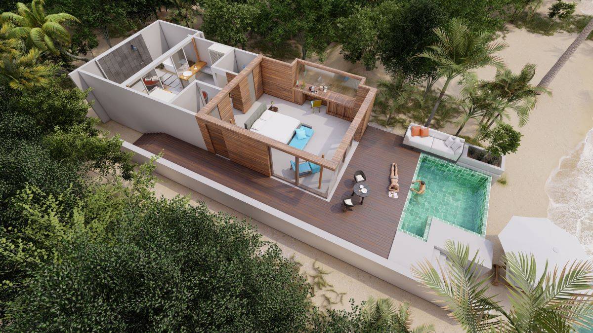 Park Hyatt Maldives Hadahaa, Beach Pool Villa, Grundriss Seitenansicht