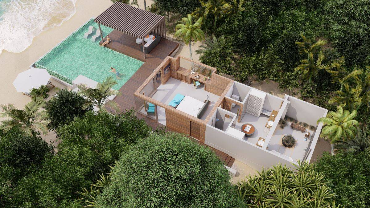 Park Hyatt Maldives Hadahaa, Deluxe Beach Pool Villa, Grundriss Seitenansicht