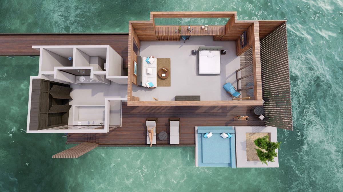 Park Hyatt Maldives Hadahaa, Overwater Villa, Grundriss von oben