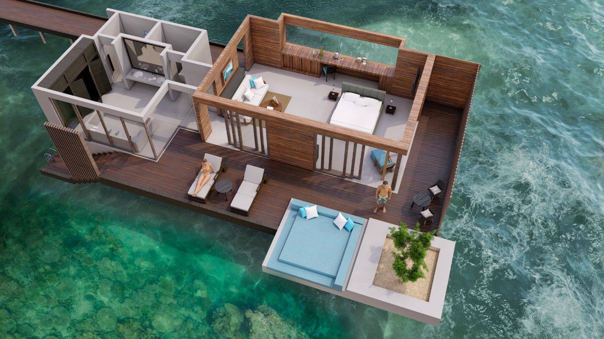 Park Hyatt Maldives Hadahaa, Overwater Villa, Grundriss von der Seite