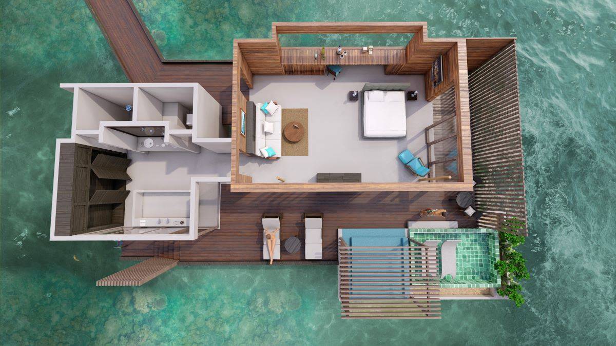 Park Hyatt Maldives Hadahaa, Overwater Sunset Pool Villa, Grundriss von oben