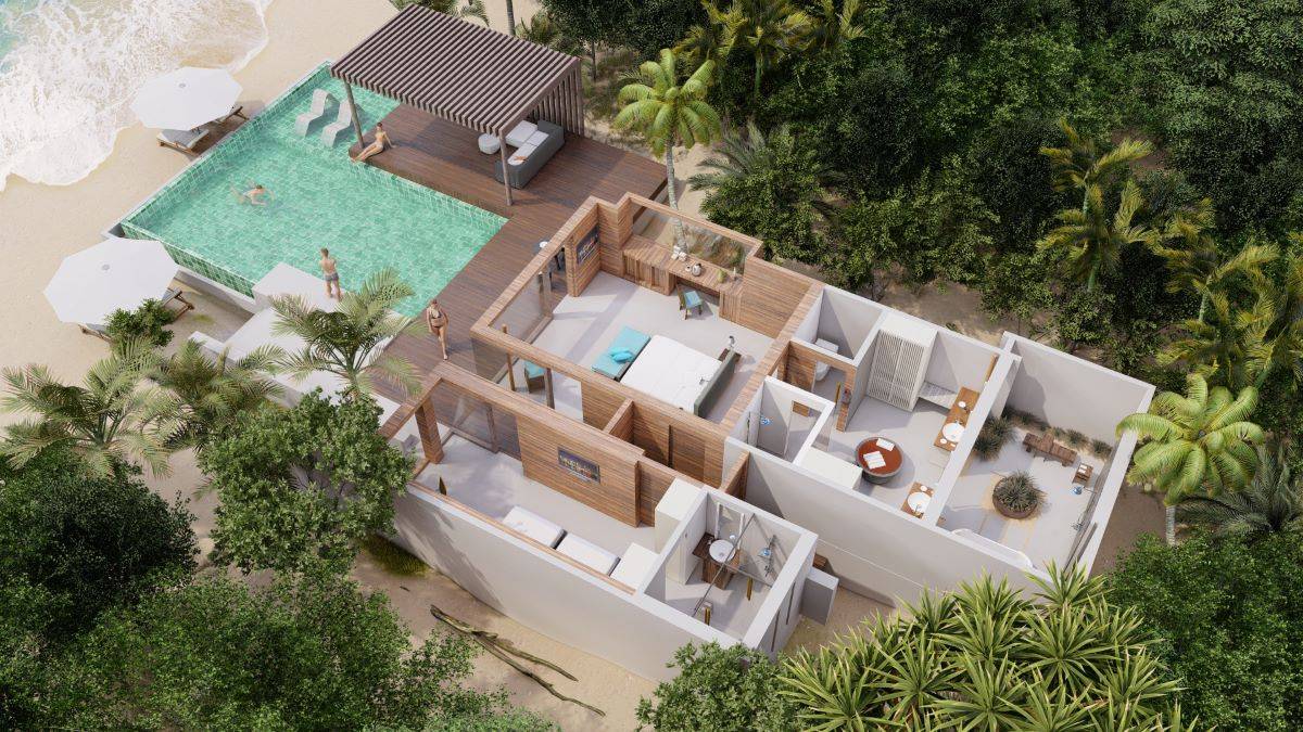 Park Hyatt Maldives Hadahaa, Two Bedroom Beach Villa, Grundriss Seitenansicht