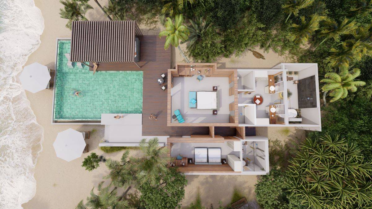 Park Hyatt Maldives Hadahaa, Two Bedroom Beach Villa, Grundriss von oben