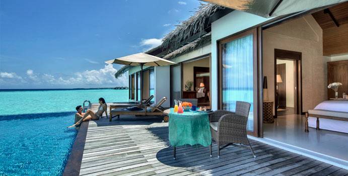 Terrasse und Pool, Two Bedroom Water Pool Villa, The Residence Maldives at Falhumaafushi