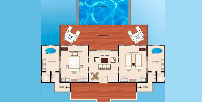 Grundriss, Two Bedroom Water Pool Villa, The Residence Maldives at Falhumaafushi