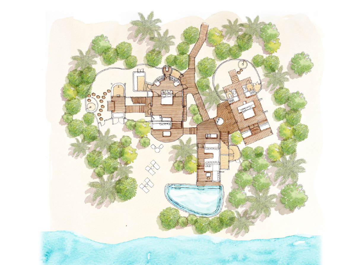 Six Senses Laamu, Two Bedroom Lagoon Beach Villa with Pool, Grundriss