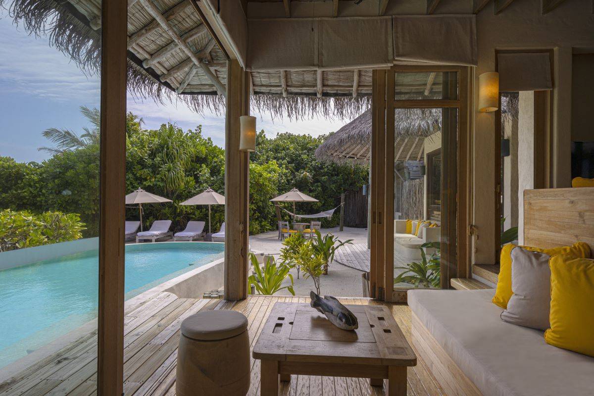 Six Senses Laamu, Two Bedroom Lagoon Beach Villa with Pool, Pool