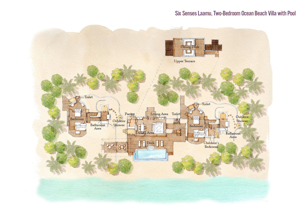 Six Senses Laamu, Two Bedroom Ocean Beach Villa with Pool, Grundriss
