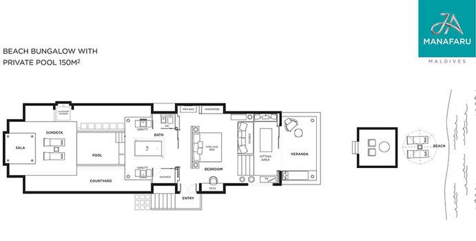 Grundriss, Beach Deluxe Bungalow, JA Manafaru