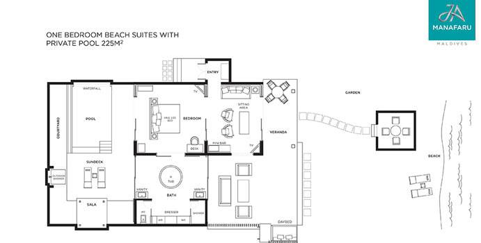 Grundriss, One Bedroom Beach Suite, JA Manafaru