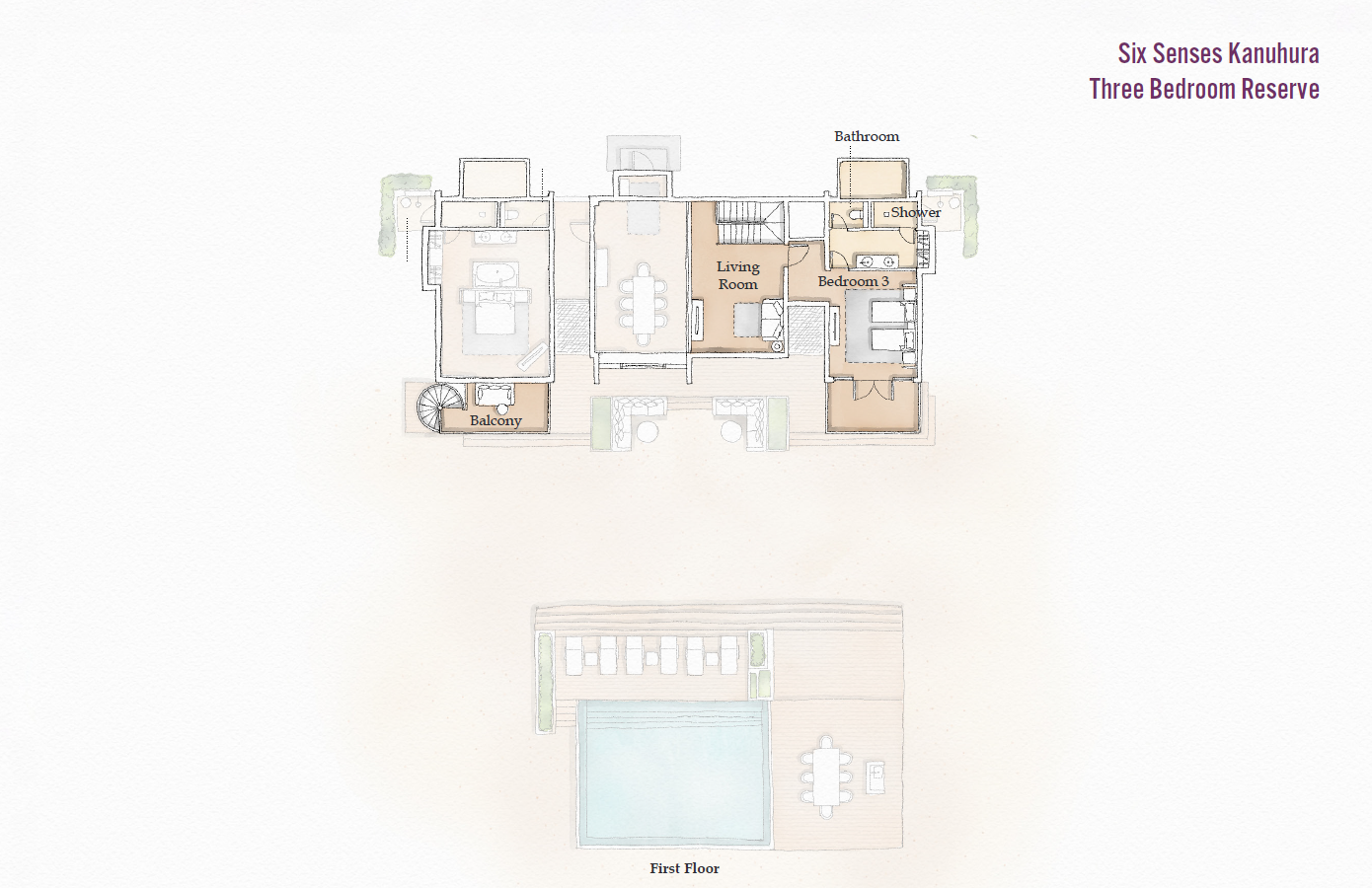 Six Senses Kanuhura, Three Bedroom Beach Reserve, Grundriss OG