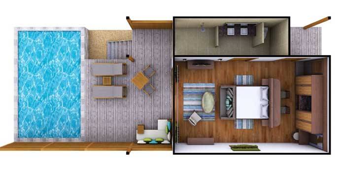 Hurawalhi Island Resort, Malediven, Beach Sunset Pool Villa, Grundriss