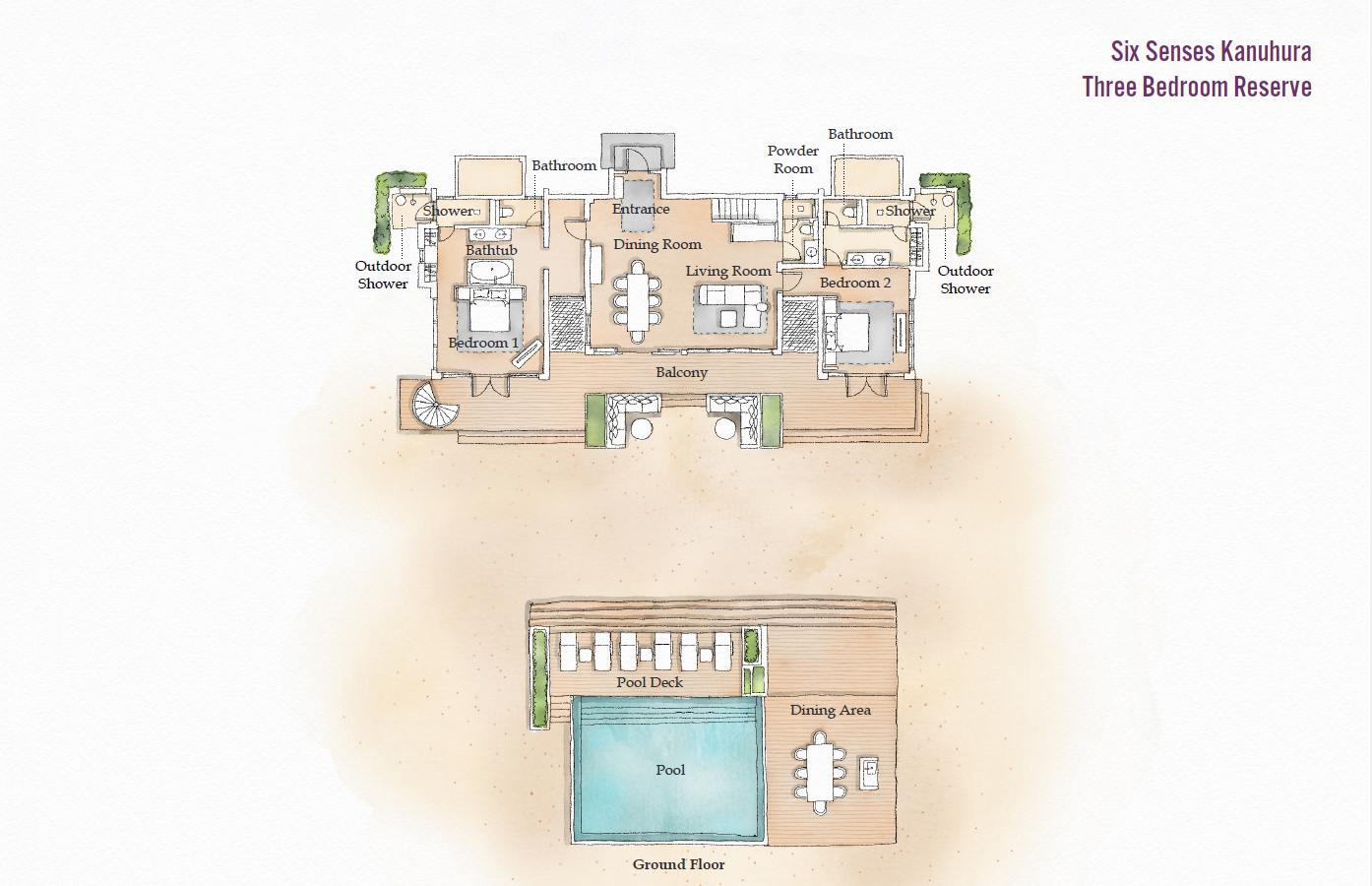 Six Senses Kanuhura, Three Bedroom Beach Reserve, Grundriss EG