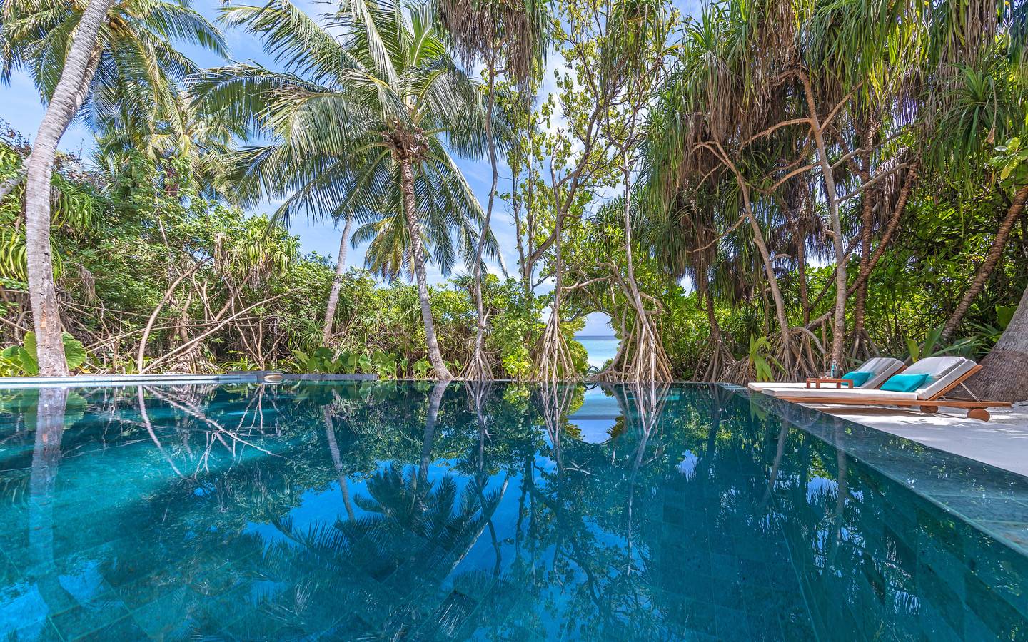 Anantara Kihavah Two-bedroom Family Beach Pool Villas Pool und Dschungel