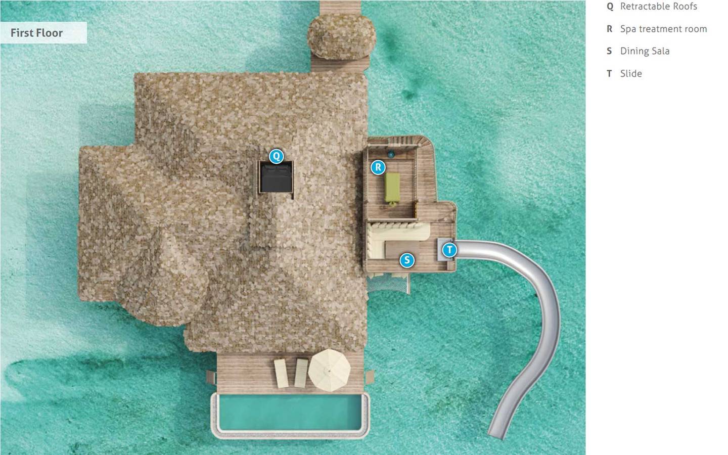 Erdgeschoss Grundriss, Overwater Hideaway, Soneva Secret