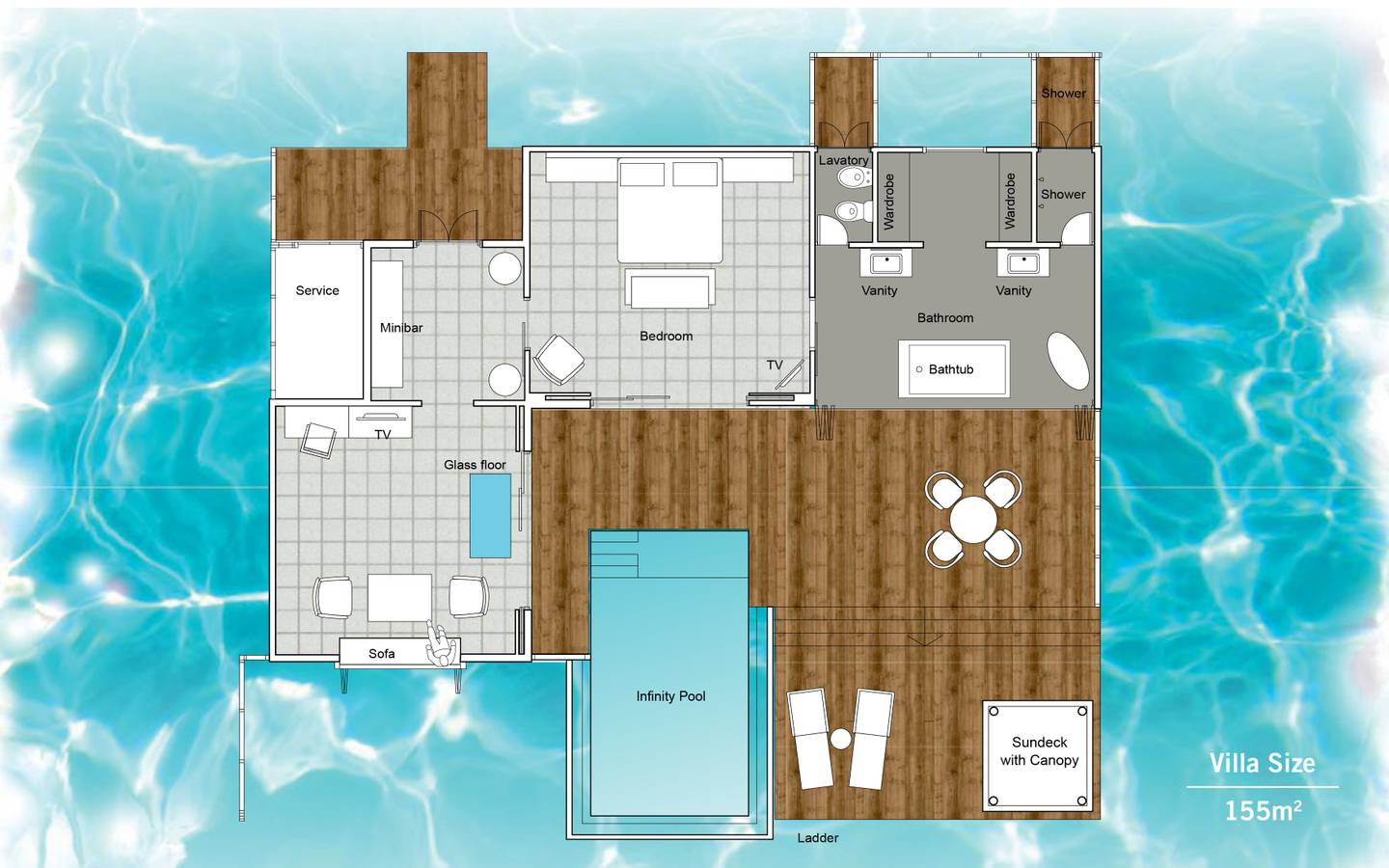 Sun Siyam Iru Fushi, Malediven, Infinity Water Villa, Grundriss