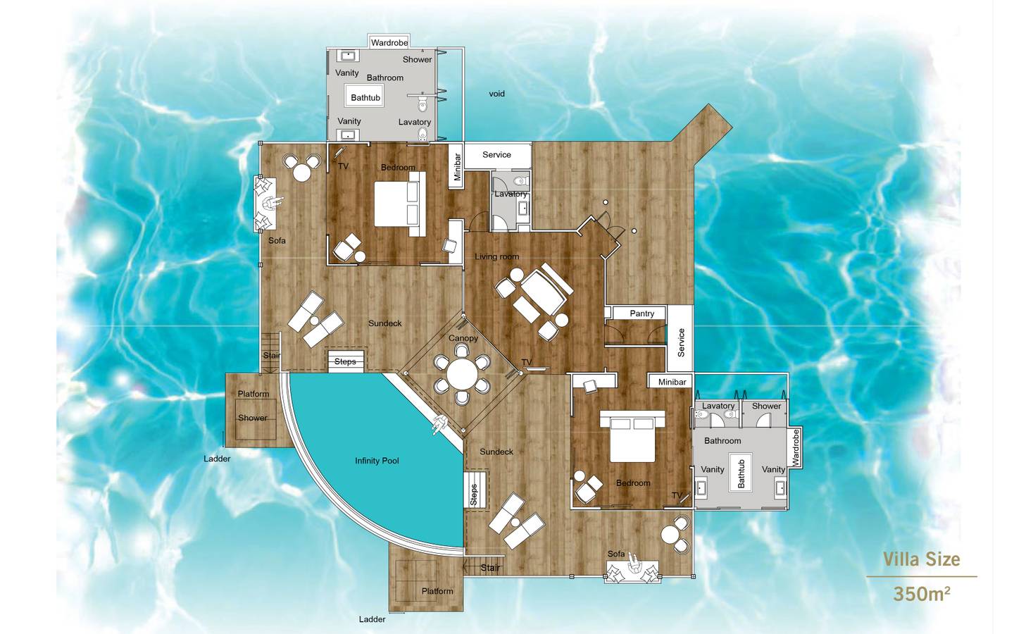 Sun Siyam Iru Fushi, Malediven, Aqua Retreat, Grundriss