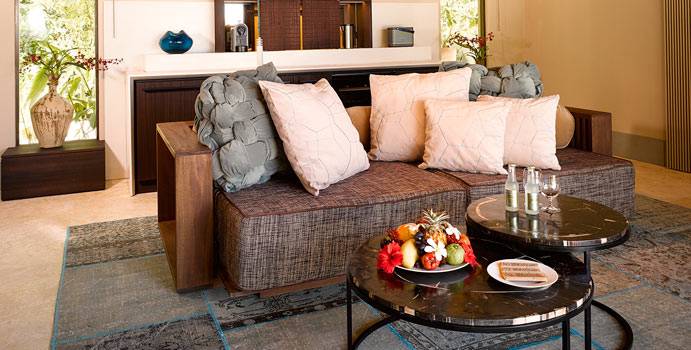 Wohnbereich, Deluxe Beach Pool Villa, Velaa Private Island Maldives