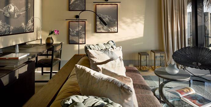 Wohnzimmer, Sunset Deluxe Water Pool Villa, Velaa Private Island Maldives