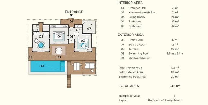 Grundriss, Sunset Deluxe Water Pool Villa, Velaa Private Island Maldives