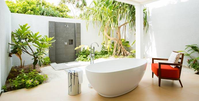 Bad, Doppelzimmer Meerblick, ROBINSON Club Noonu