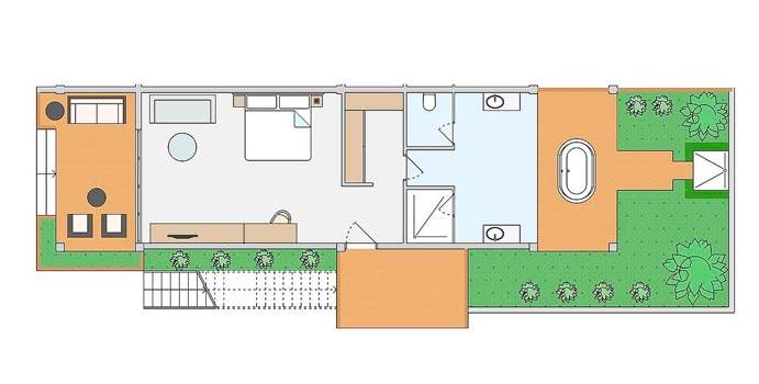 Grundriss, Doppelzimmer Meerblick, ROBINSON Club Noonu