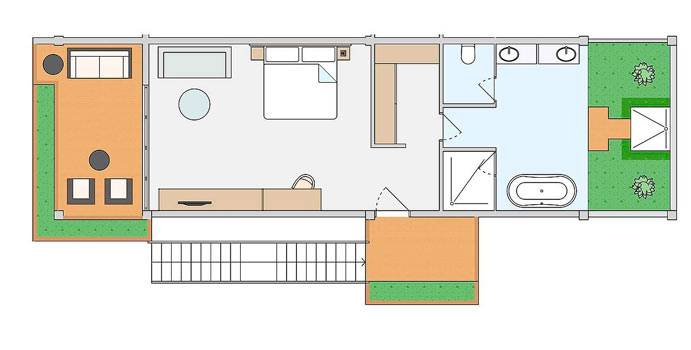 Grundriss, Doppelzimmer Meerblick Superior, ROBINSON Club Noonu