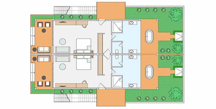 Grundriss, Familienzimmer Meerblick, ROBINSON Club Noonu