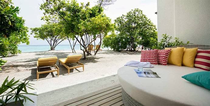 terrasse, Familienzimmer Meerblick, ROBINSON Club Noonu