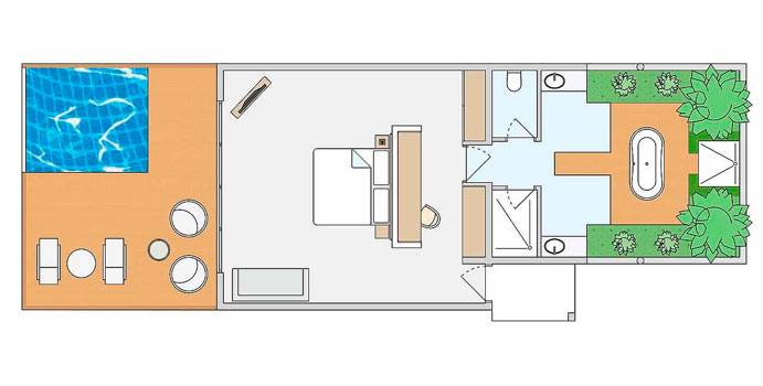 Grundriss, Strandbungalow Strand Pool, ROBINSON Club Noonu