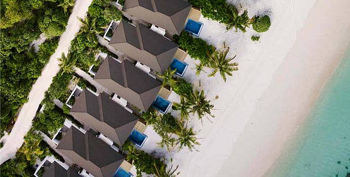 Luftaufnahme, Strandbungalow Strand Pool, ROBINSON Club Noonu