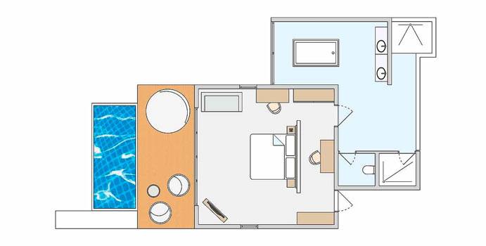 Grundriss, Wasserbungalow mit Pool, ROBINSON Club Noonu