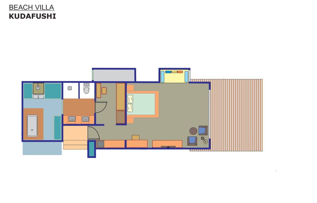 Kudafushi Resort & Spa, Malediven, Beach Villa, Grundriss