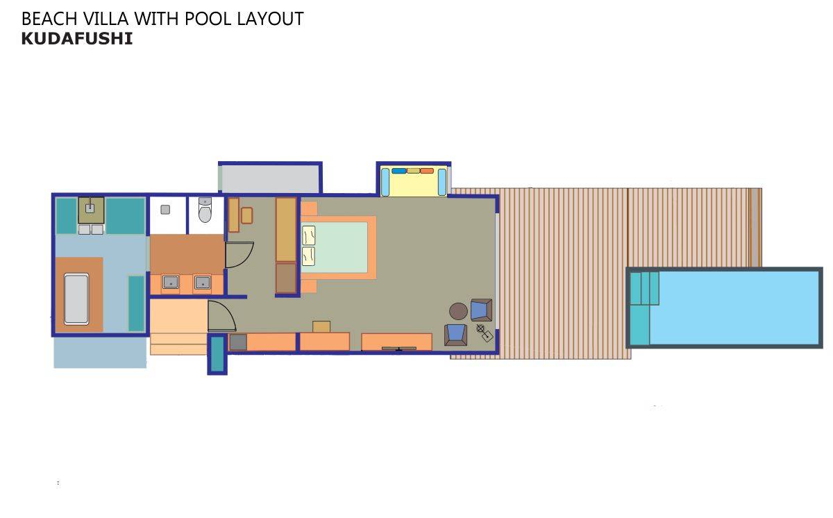 Kudafushi Resort & Spa, Malediven, Beach Villa with Pool, Grundriss