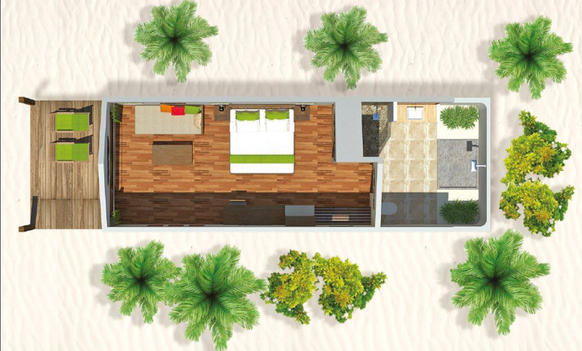 Reethi Faru Resort, Malediven, Garden Villa, Grundriss