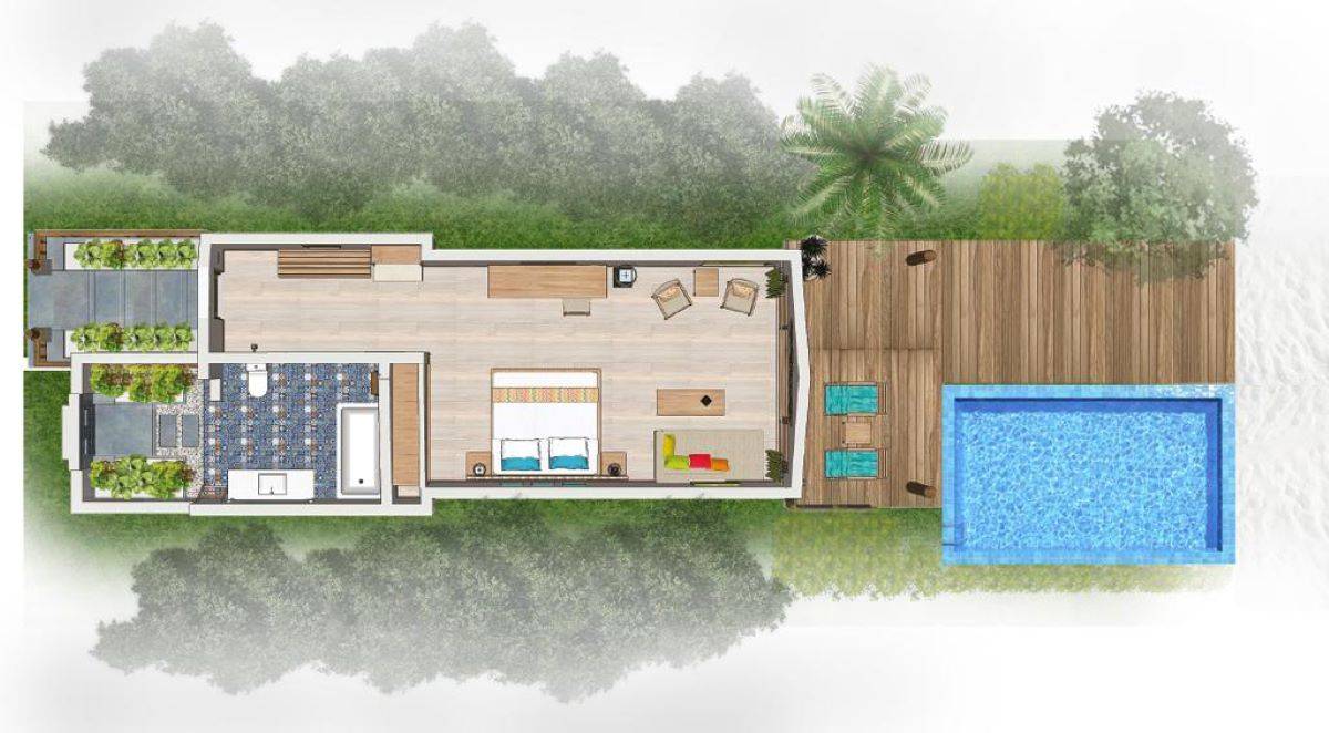 Reethi Faru Resort, Malediven, Deluxe Beach Pool Villa, Grundriss